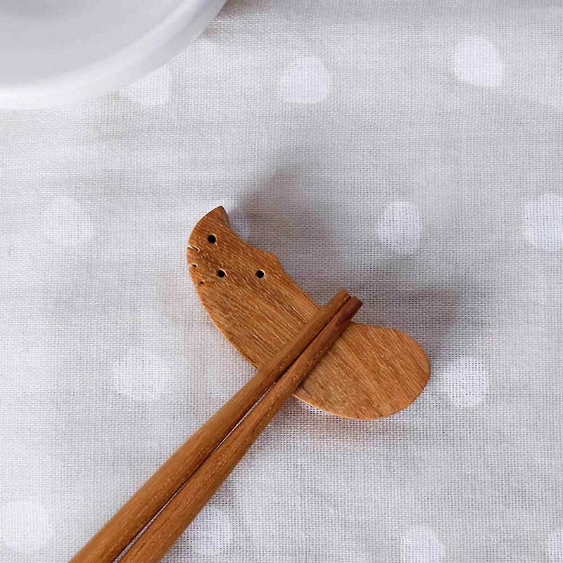 柚木猫咪筷架/2pcs - 筷子/筷架 - 木头 咖啡色