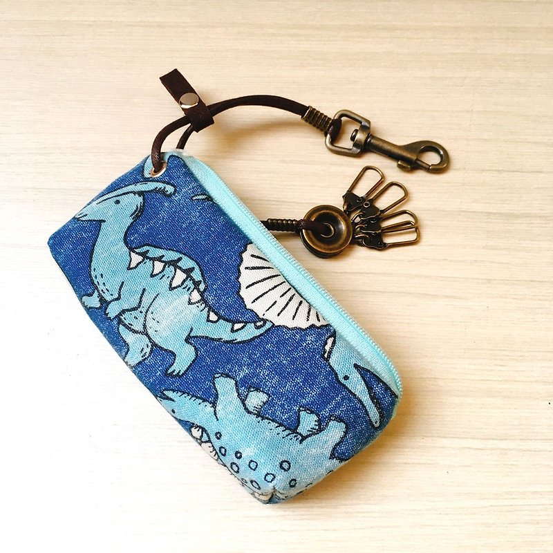 拉链钥匙包 (恐龙丸) 日本布 接单生产* - 钥匙链/钥匙包 - 棉．麻 蓝色
