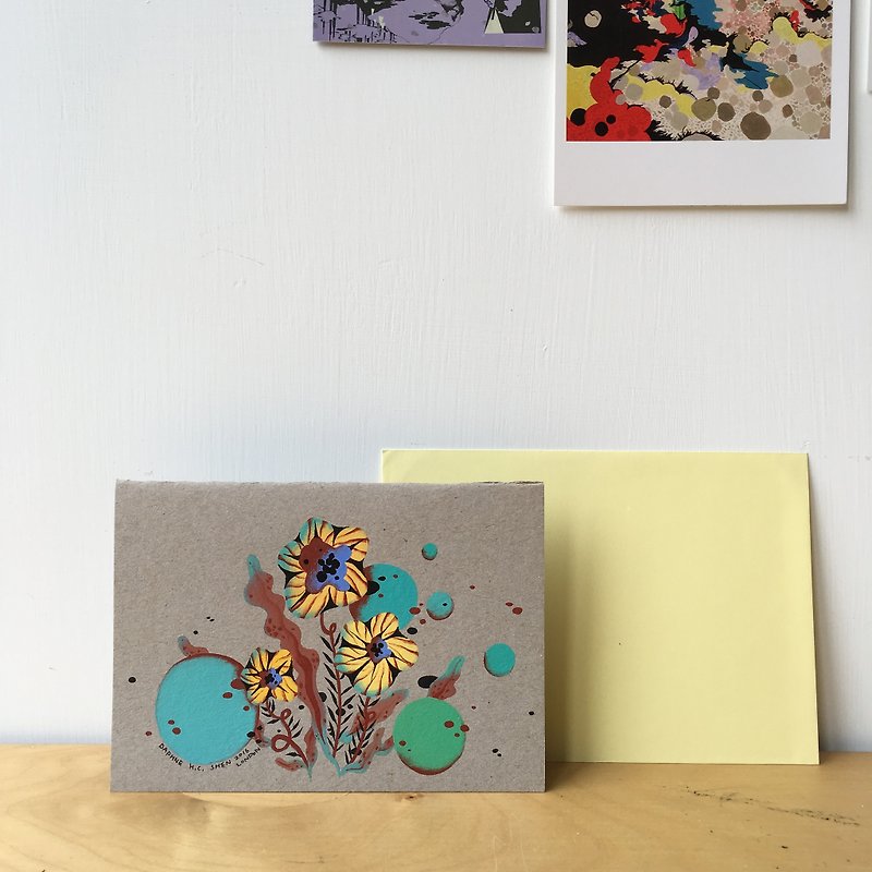 英国手绘卡片 灰底厚纸卡童话波浪叶子黄绿色花朵卡片 生日礼物 - 卡片/明信片 - 纸 灰色