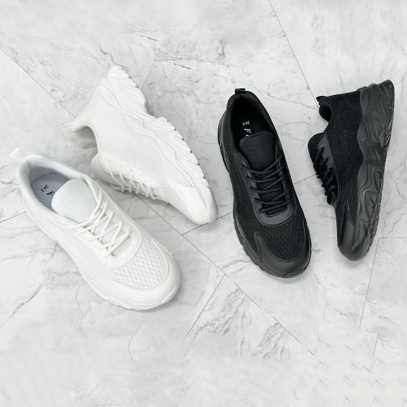 纯色网眼透气休闲鞋-黑/白 1AL018 - 女款休闲鞋 - 其他材质 黑色