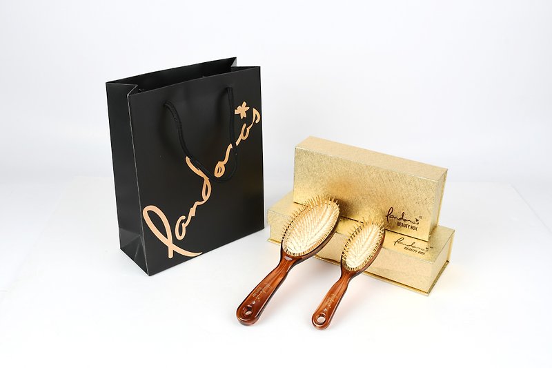 黄金梳组(大+小) | 潘朵拉的美妆盒(附黑色提袋) - 彩妆刷具/镜子/梳子 - 其他金属 金色