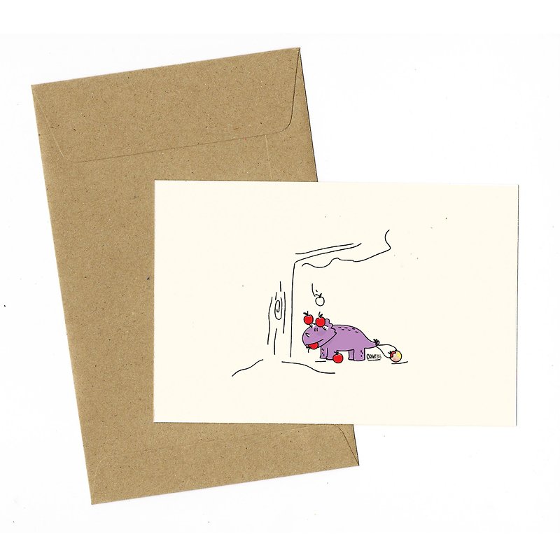 Dinosaur Apple picking Card with envelope - 卡片/明信片 - 纸 橘色