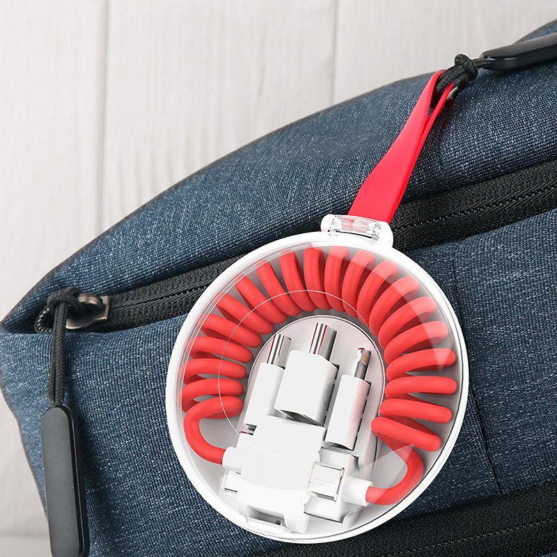 四合一充电线 口袋大小 (手机/平板/果电/行充) - 充电宝/传输线 - 硅胶 红色