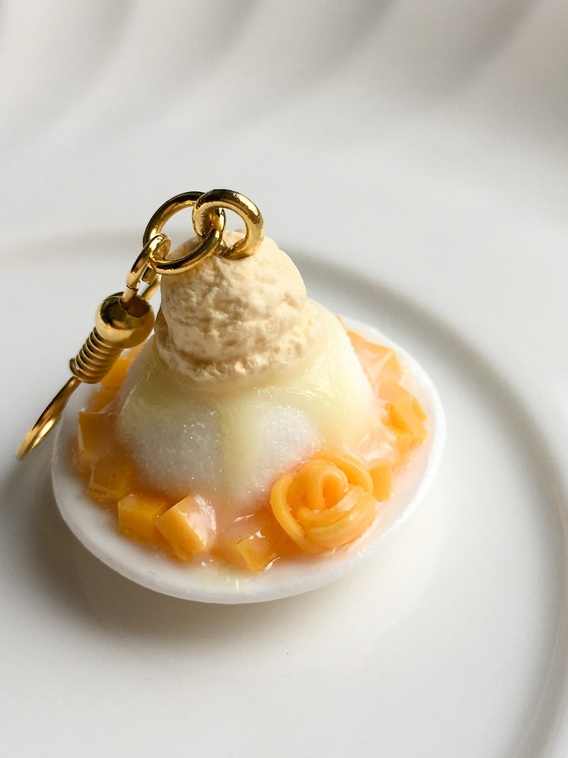 芒果冰耳环 一副两支 台湾美食 饰品 台湾マンゴーかき氷 一对价 - 耳环/耳夹 - 粘土 橘色