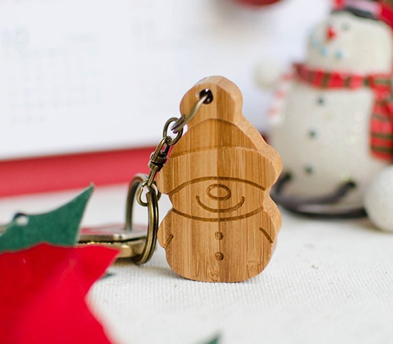【定制化礼物】圣诞节礼物 /  一直笑雪人 钥匙圈 - 钥匙链/钥匙包 - 木头 