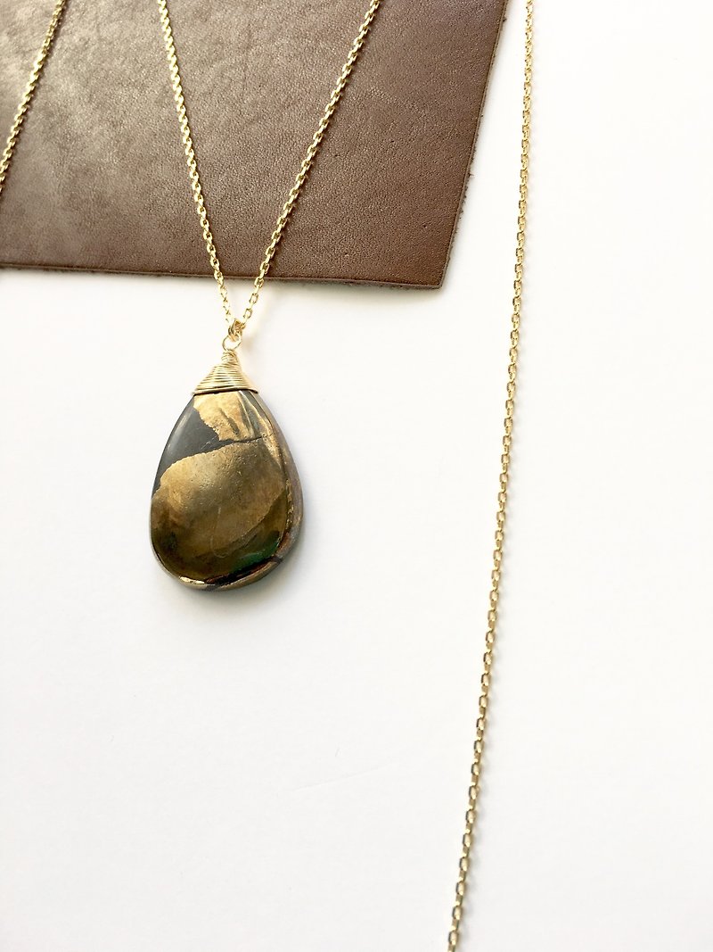 Pyrite chain long necklace - 长链 - 石头 金色
