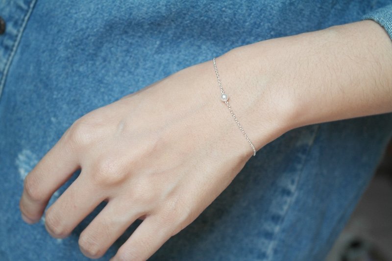 《女孩系列》纯银 施华洛世奇水晶珍珠(固定式) 极细手链 - 手链/手环 - 宝石 