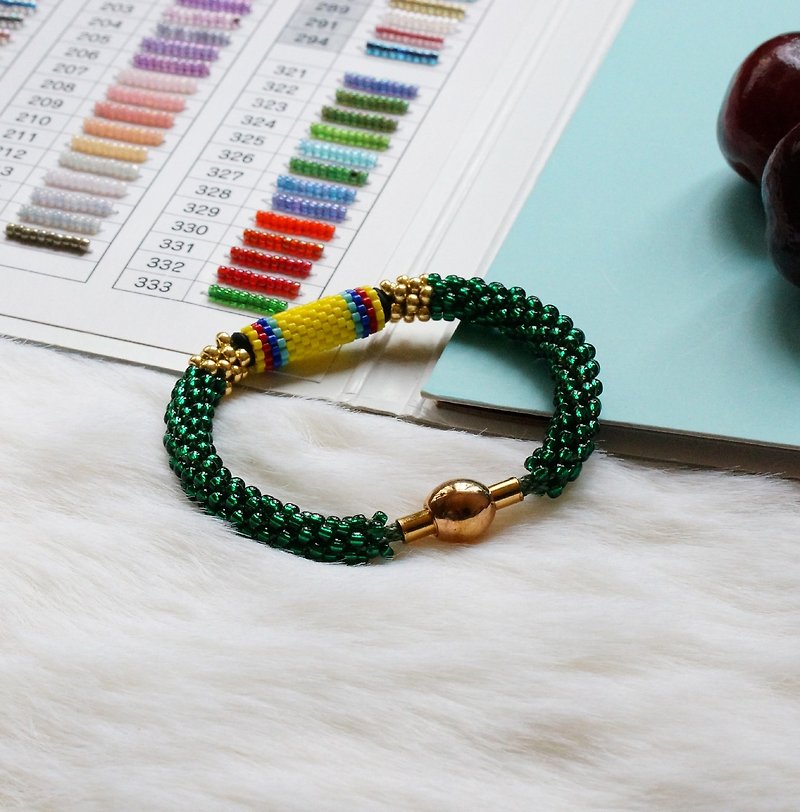 Kumihimo手织日本玻璃珠 KTM-13 ( Handbraided Kumihimo Seed Beads Bracelet ) - 手链/手环 - 玻璃 绿色