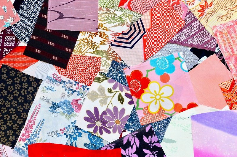 Japanese fabric set, kimono fabric, fabric scraps, 60 pieces【more than 8x8cm】 - 编织/刺绣/羊毛毡/裁缝 - 丝．绢 多色