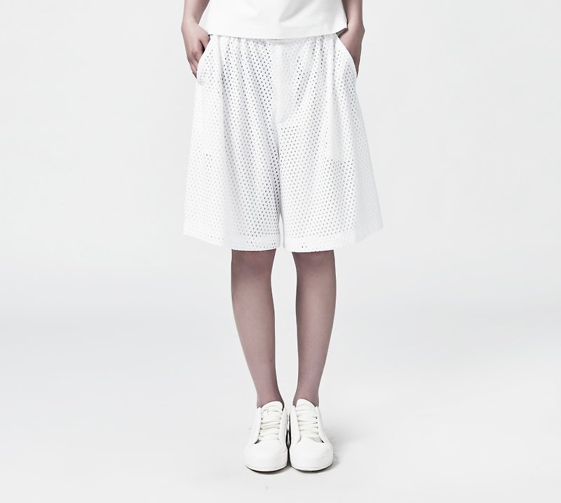 洞洞篮球拳击裤- 泉设计运动裤款双层透气布料 - 女装长裤 - 棉．麻 白色
