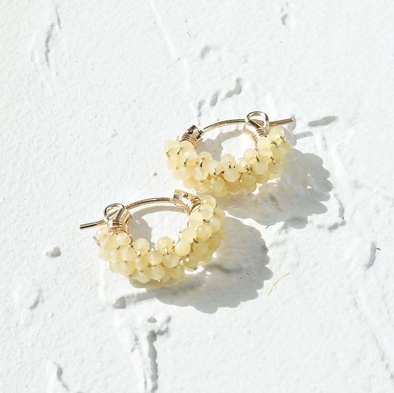 14kgf*Yellow Opal pavé pierced earring / earringS - 耳环/耳夹 - 宝石 黄色