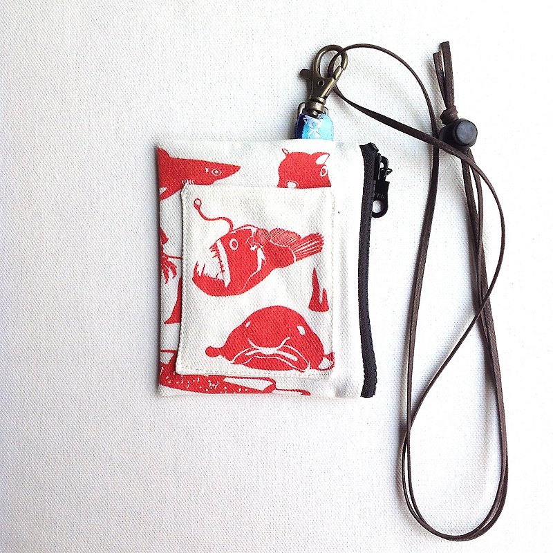 设计款DF183 - 【深海鱼印花】证件套零钱包 - 证件套/卡套 - 棉．麻 红色