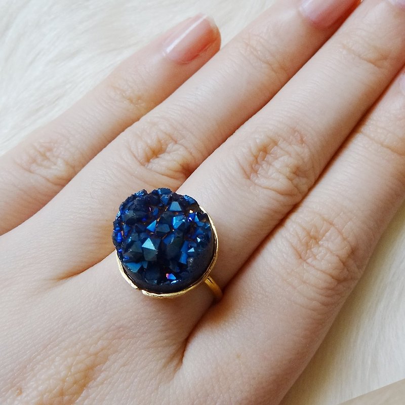 1点限定 鉱物リング レインボーオーラクォーツ Harajuku kawaii girly vintage - 戒指 - 宝石 蓝色