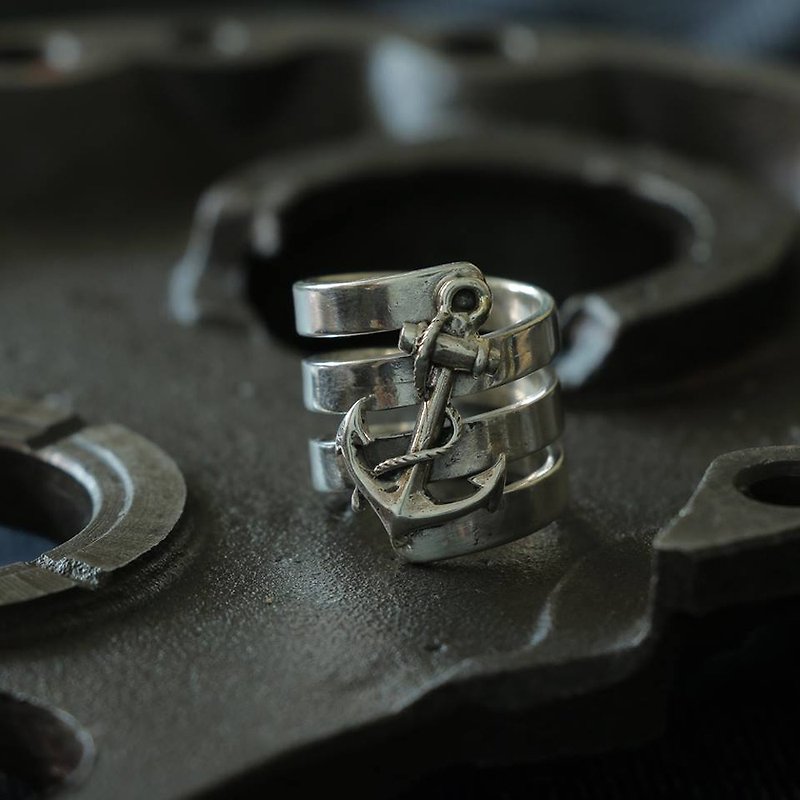 墨西哥骑自行车的人戒指头骨银复古黄铜锚海军世界大战水手男子 - 戒指 - 其他金属 金色