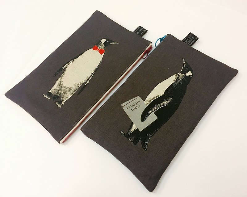 企鹅先生万用包（两件组） - 手拿包 - 棉．麻 黑色