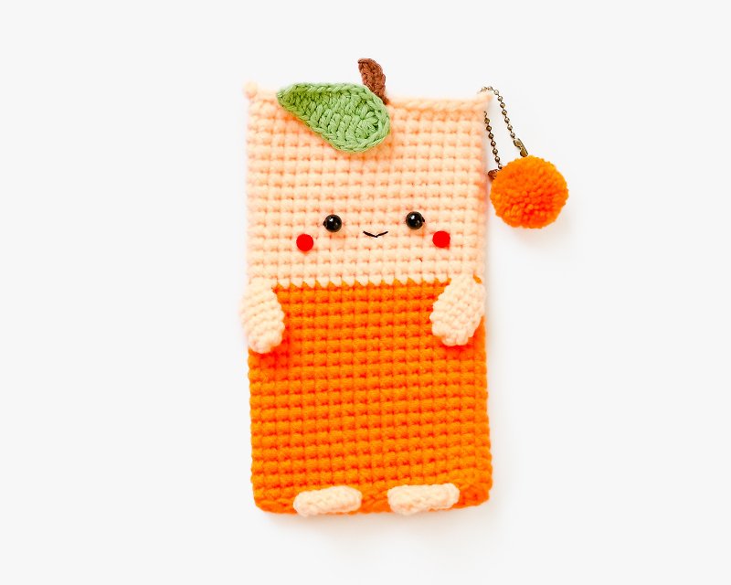 Crochet Orange/ iPhone 7 plus Case, Crochet cellphone pouch. - 手机壳/手机套 - 棉．麻 橘色