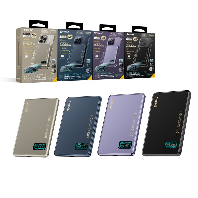 XPower MagDigita5 彩屏显示铝合金外壳 5000mAh QI2磁吸移动电源 - 充电宝/传输线 - 其他金属 多色