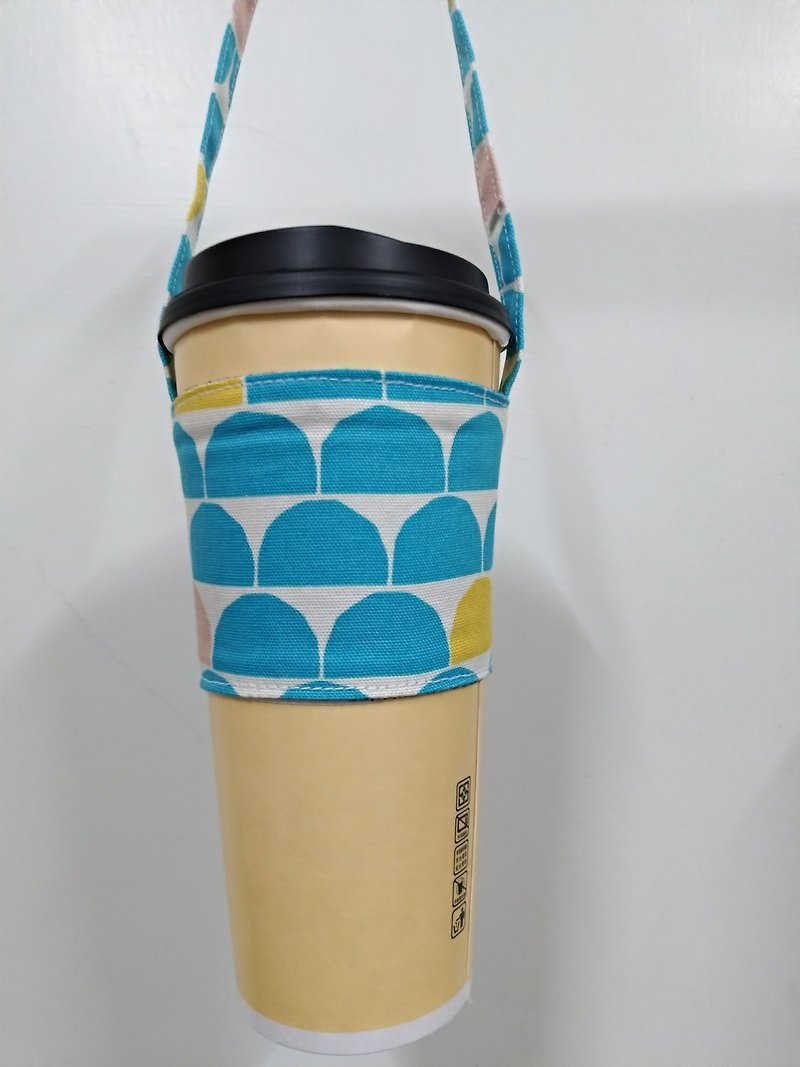 饮料杯套 环保杯套 手摇饮料袋 咖啡袋 手提袋 -半圆(白底蓝点) - 随行杯提袋/水壶袋 - 棉．麻 