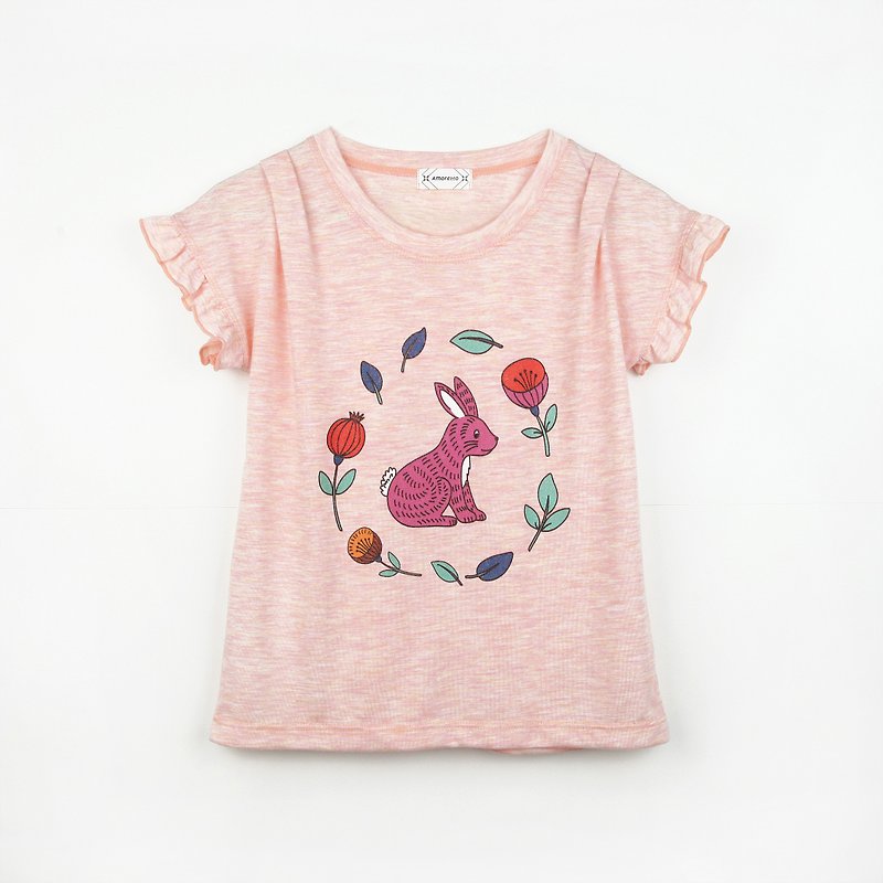 亲子小孩款--花丛中的兔兔上衣/t-shirt - 其他 - 棉．麻 粉红色