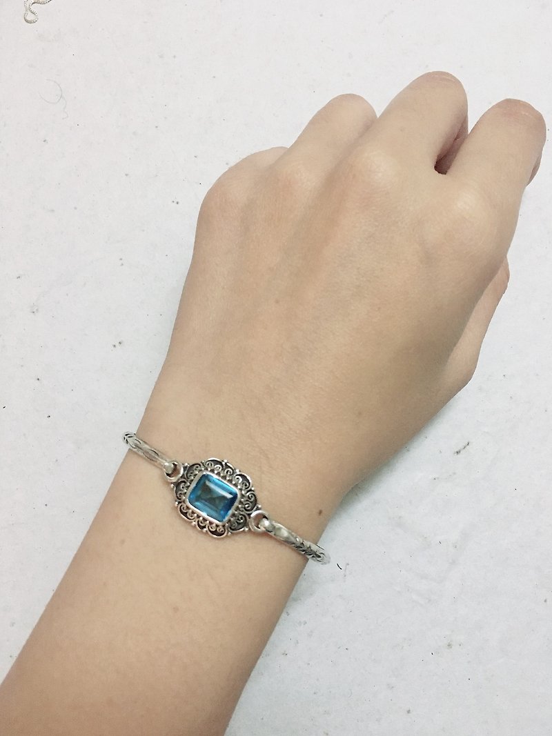 蓝色 托帕石 手环 尼泊尔 手工制 925纯银 - 手链/手环 - 半宝石 