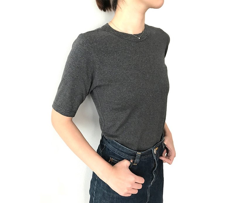 日本製オーガニックコットン 形にこだわった大人の4分袖無地Tシャツ チャコールグレー【サイズ展開有り】 - 女装 T 恤 - 棉．麻 灰色