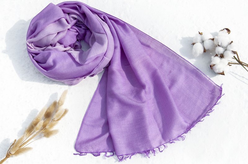 喀什米尔Cashmere 编织羊绒围巾 羊毛真丝披巾 戒指绒披肩-双色 - 围巾/披肩 - 羊毛 紫色