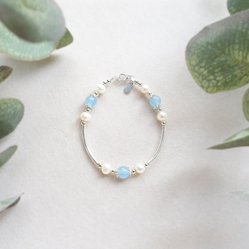 海洋的秘密 Hortensia 荷冬希亚 淡水珍珠 海蓝宝 925纯银 - 手链/手环 - 水晶 蓝色