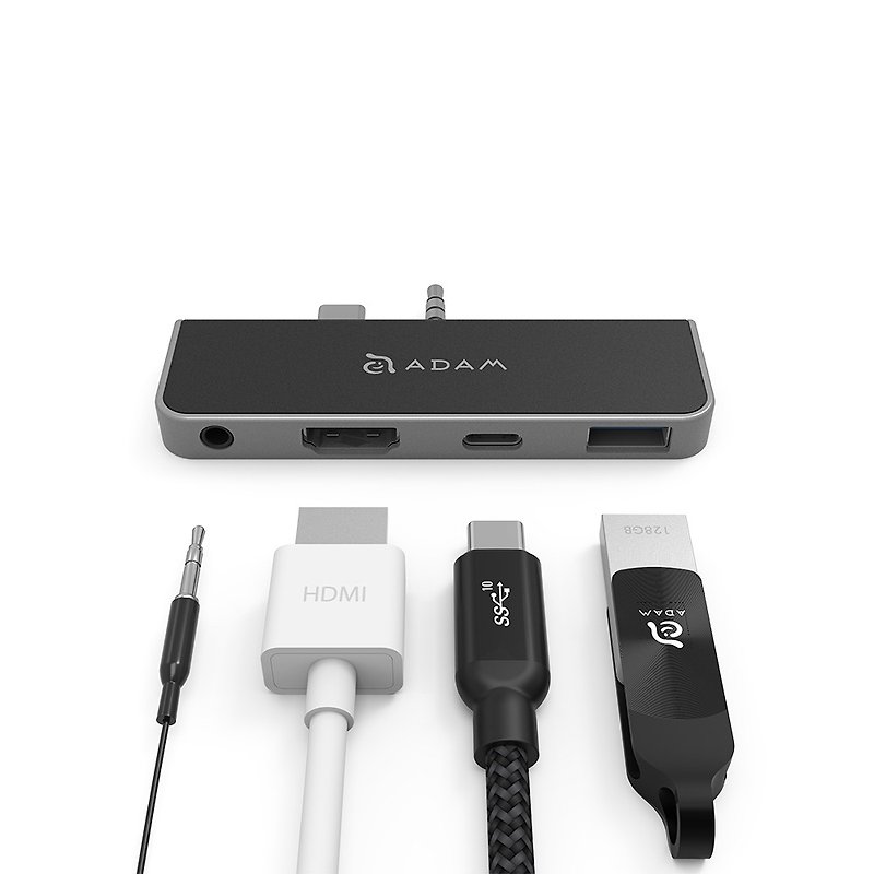 ADAM 亚果元素 Hub S4 USB-C Surface Go 4 合 1 转接器 - 电脑配件 - 塑料 黑色
