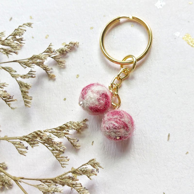 樱桃 手作羊毛毡钥匙圈 - 钥匙链/钥匙包 - 羊毛 粉红色