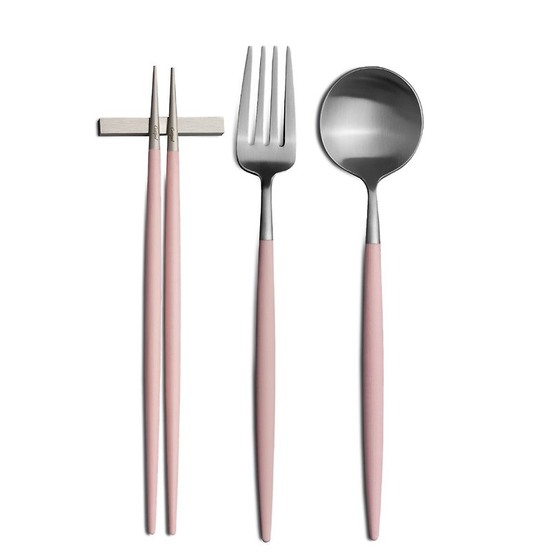 葡萄牙Cutipol GOA系列粉红柄新主餐餐三件组(叉匙筷) - 餐刀/叉/匙组合 - 不锈钢 粉红色