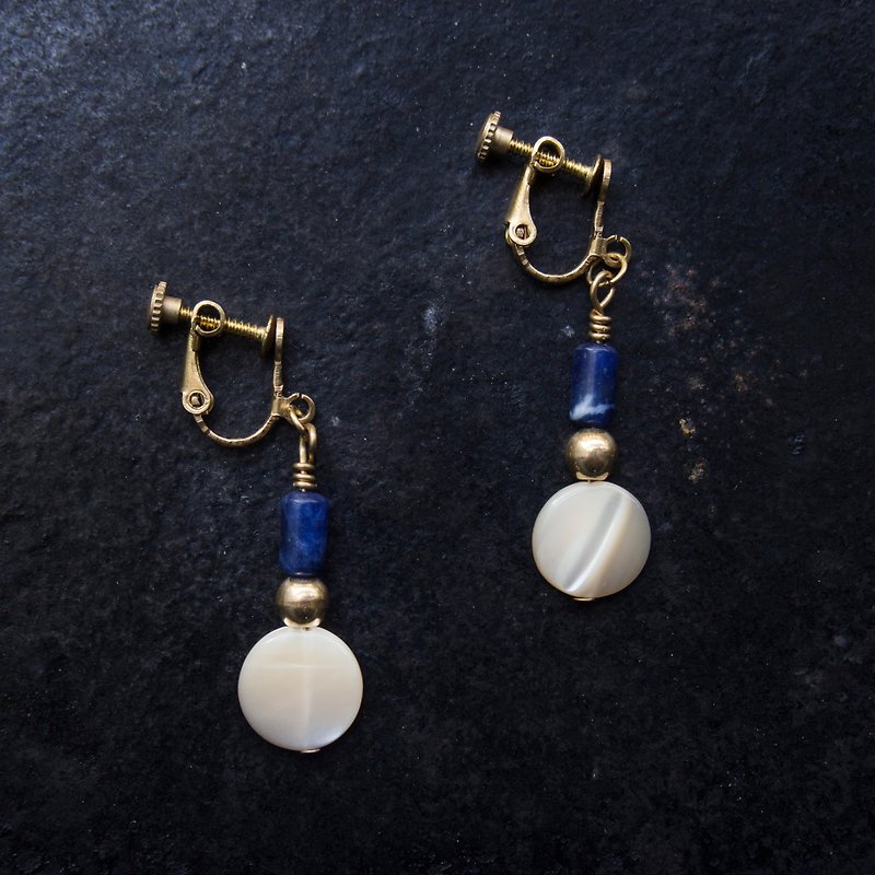 苏打石圆型贝壳耳环 - 夹式耳环 - 耳环/耳夹 - 其他材质 金色