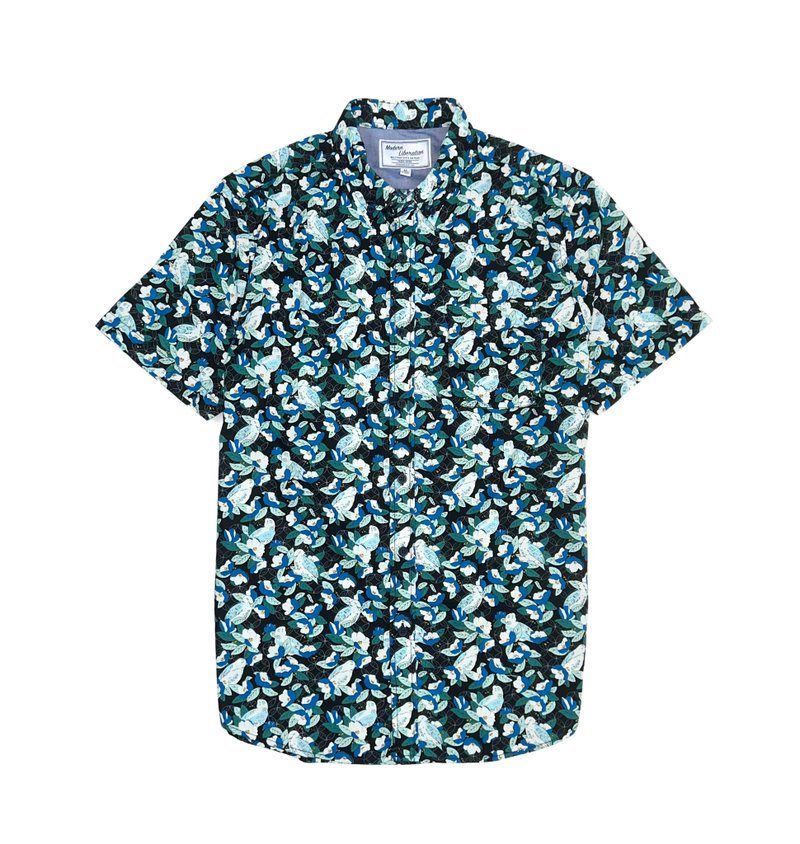 Men's Bird Print Shirt 男装小鸟图案衬衫 - 黑色 - 男装衬衫 - 棉．麻 卡其色