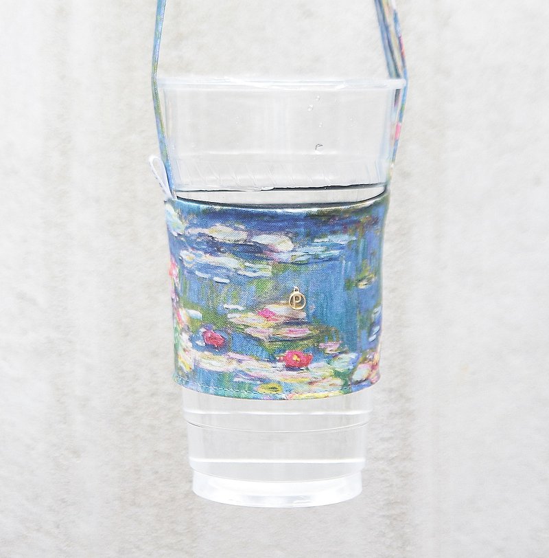 【画廊系列】莫内的莲花池　油画笔触　环保提袋 杯套 - 随行杯提袋/水壶袋 - 棉．麻 蓝色