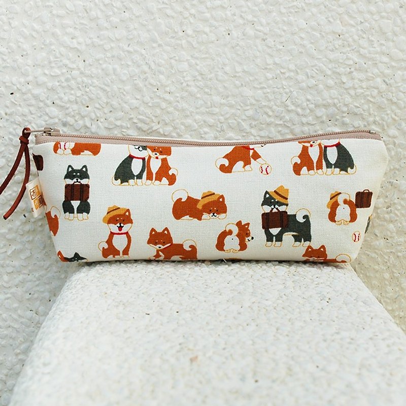 日本柴犬 宽底笔袋 - 铅笔盒/笔袋 - 棉．麻 橘色