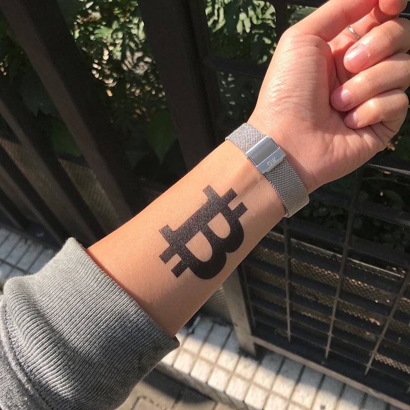 TOOD 纹身贴纸 | 手腕位置 Bitcoin 比特币 LOGO 虚拟加密货币刺青图案纹身贴纸 (2枚) - 纹身贴 - 纸 黑色
