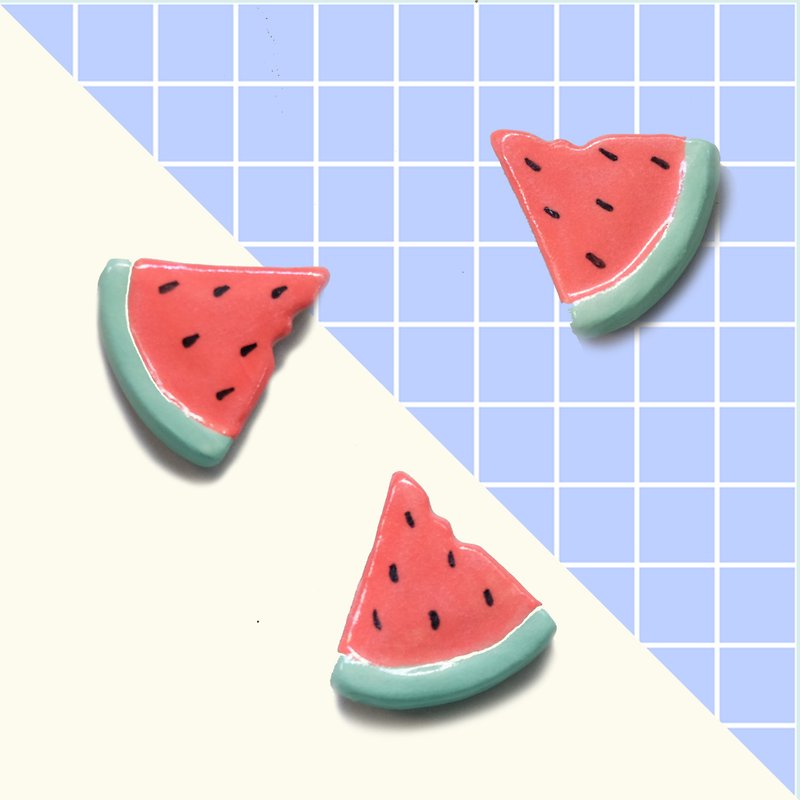 brooch/magnet watermelon - 胸针 - 陶 红色