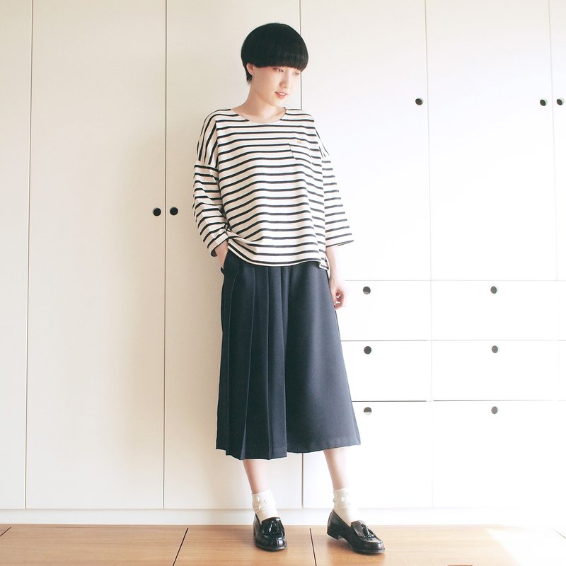 聚酯纤维 女装长裤 黑色 - half pleated wide pants