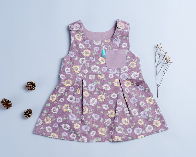 口袋洋装-向日葵  幼童 新生儿 童装 儿童 手作 洋装 - 童装礼服/连衣裙 - 棉．麻 紫色