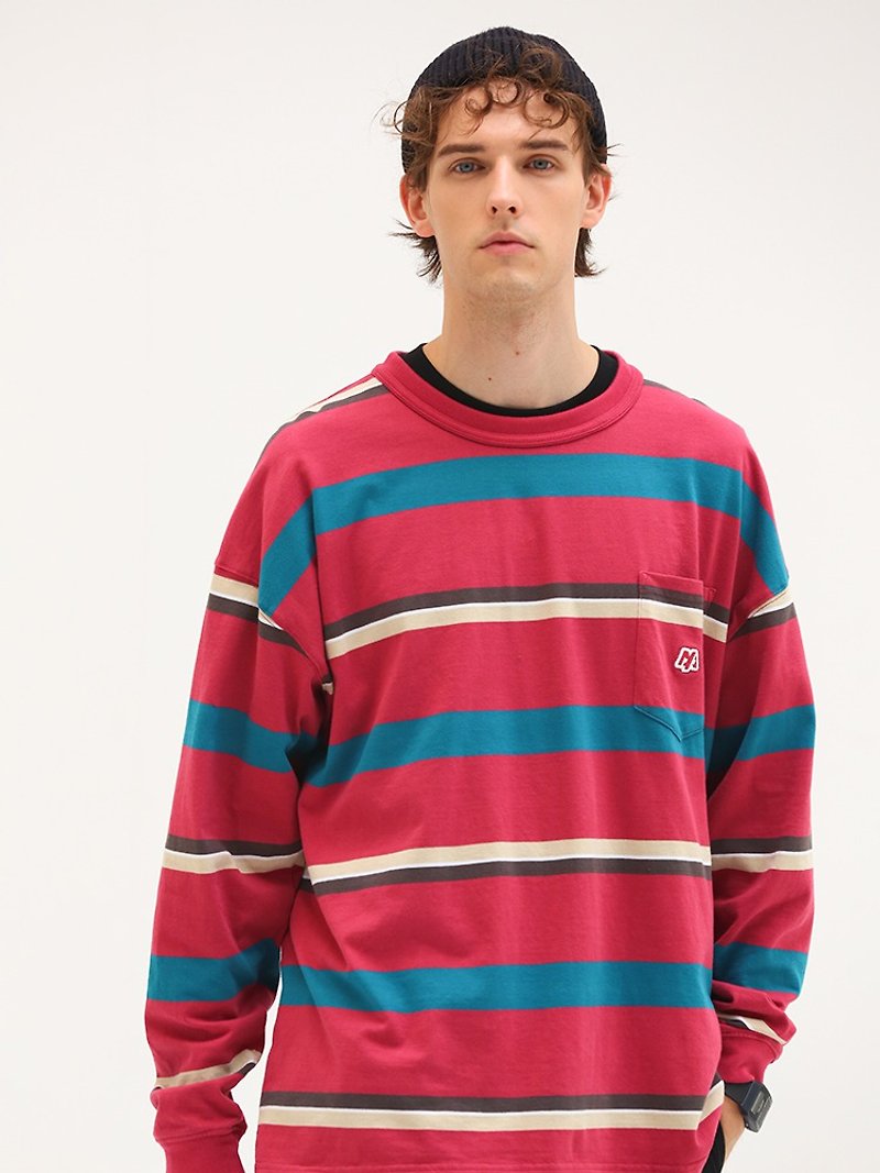 DAKYAM Stripe Oversize L-S TEE 彩色拼色条纹口袋长袖T恤 - 男装上衣/T 恤 - 棉．麻 多色