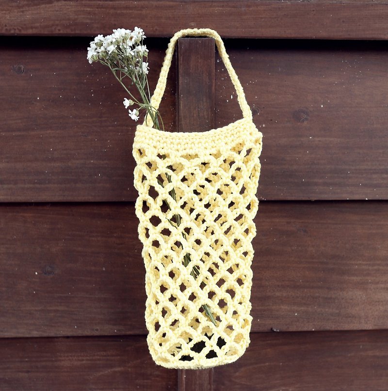 手作-网状手编织包-饮料袋/水壶袋 - 手提包/手提袋 - 棉．麻 黄色