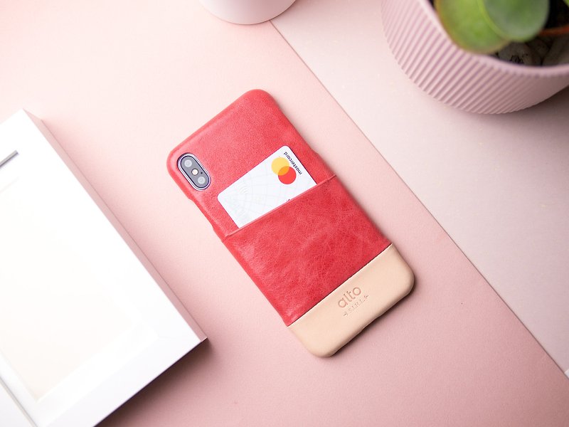 插卡皮革手机壳 iPhone Xs Max  - 红/本【可加购雷雕刻字】 - 手机壳/手机套 - 真皮 红色