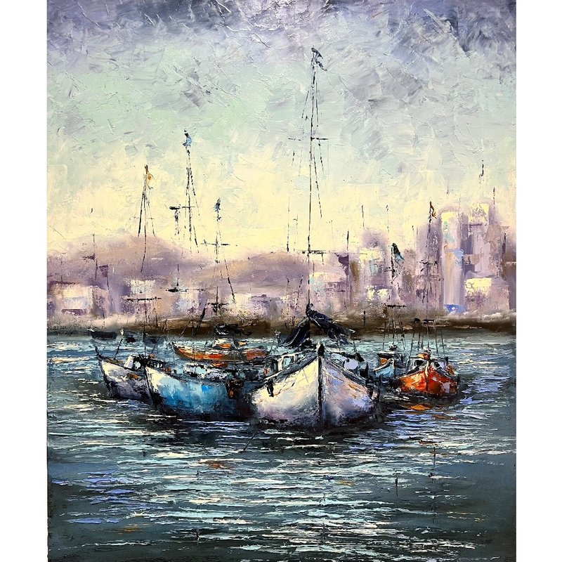 帆船绘画海景艺术品原创艺术 60x50 厘米/ 24 x 20 英寸 - 海报/装饰画/版画 - 棉．麻 多色