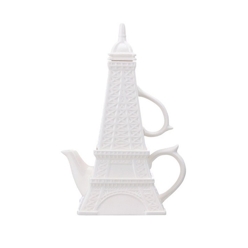 日本 sunart 杯壶组 - 艾菲尔铁塔 - 茶具/茶杯 - 陶 白色