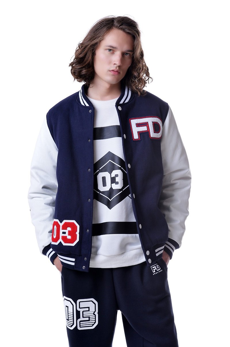 香港设计 | Fools Day 刺绣拼接棒球衣 - 男装外套 - 聚酯纤维 蓝色