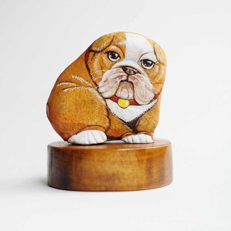 Bulldog stone painting, Original art for gift. - 其他 - 石头 咖啡色