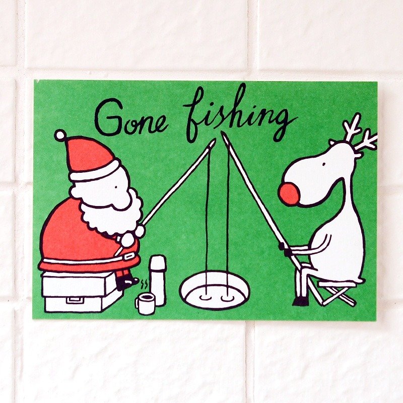 圣诞卡-圣诞老人与麋鹿明信片13号 - 卡片/明信片 - 纸 
