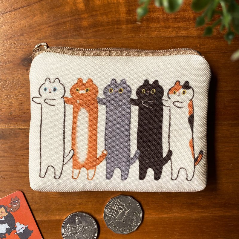 【猫咪系列】零钱包 - 直条猫 - 零钱包 - 聚酯纤维 卡其色