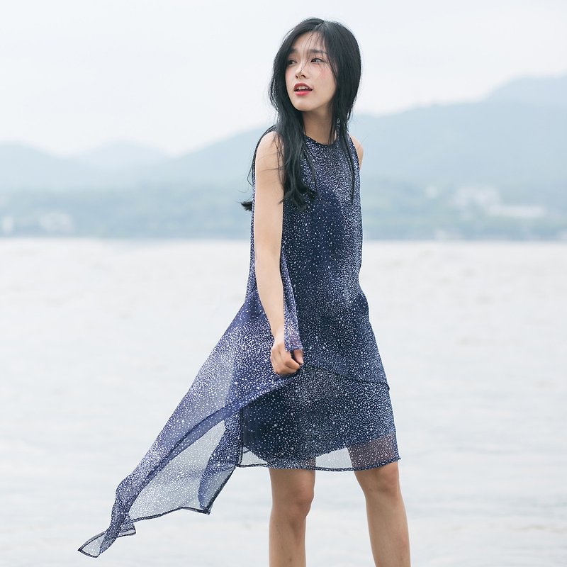 安妮陈原创设计银河 2016夏季新款修身文艺范时尚性感女款连衣裙 - 裙子 - 其他材质 蓝色
