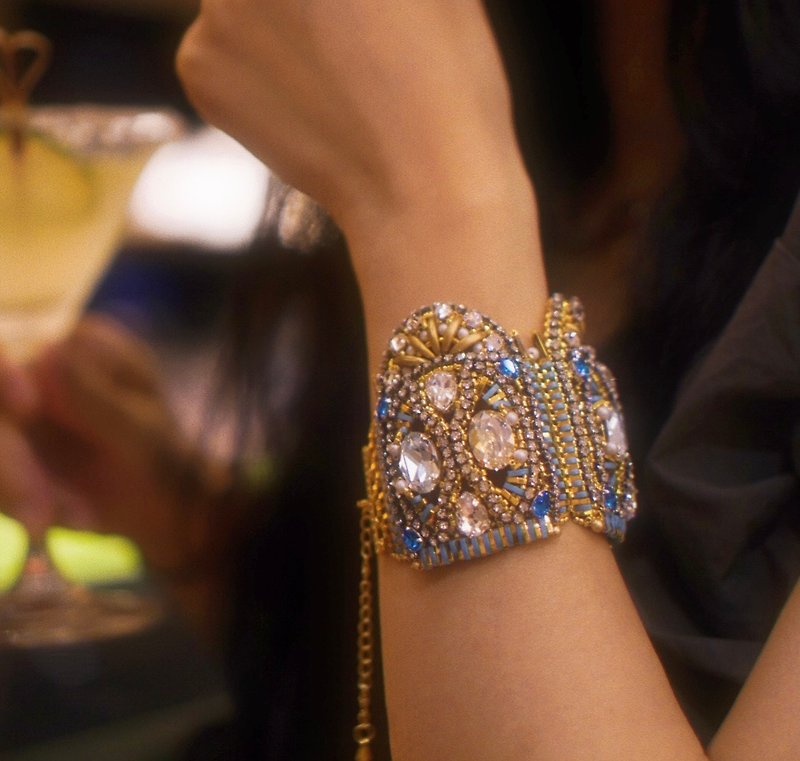 尼罗河之窗 手工缝制串珠华丽手镯 埃及异域风 - 手链/手环 - 玻璃 金色
