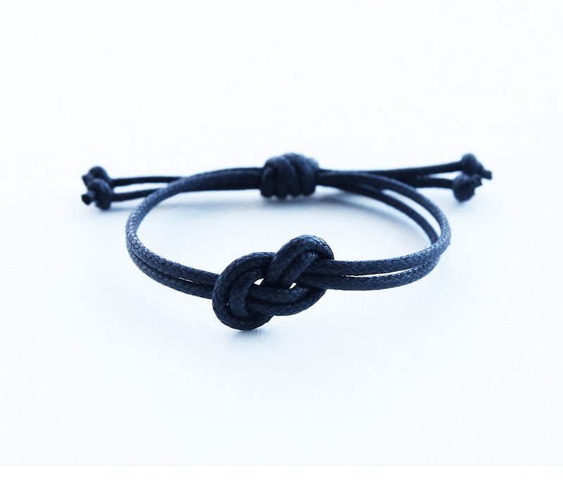 Infinity bracelet , waxed cotton cord bracelet in black - 手链/手环 - 其他材质 黑色